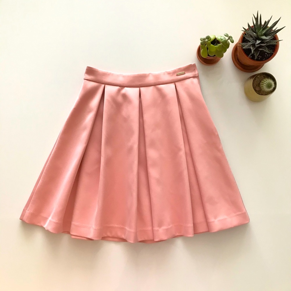 Pink Satin A-line Pleated Guess Skirt